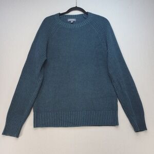 Bonobos Sweater Mens Medium Teal Blue Cotton Cashmere Ribbed Knit Crewneck
